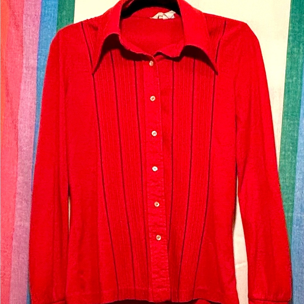Vintage Country Set Red Women's Button-Up with Winged Collar